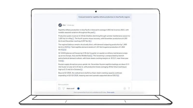 Energy Aspects AI assistant web screenshot Dimi
